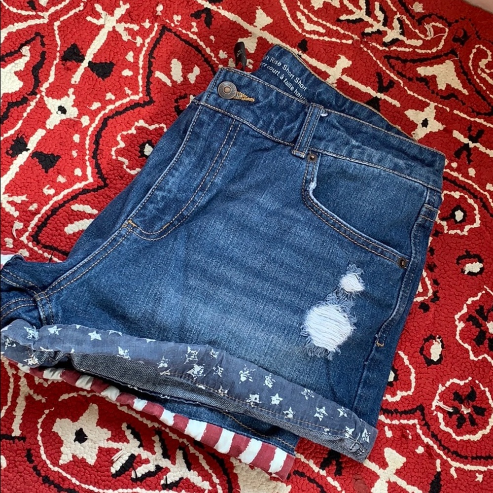 High Rise short shorts- Americana destressed